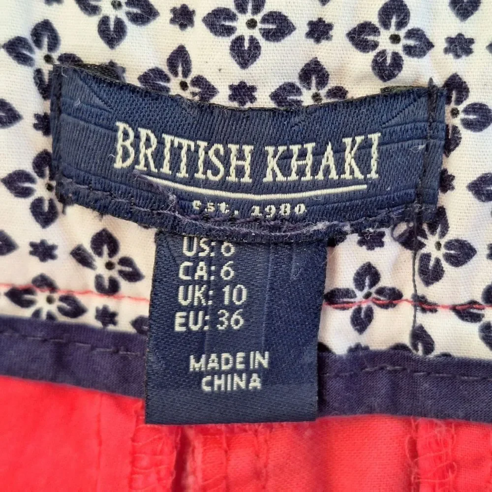 British Khaki Pink Shorts Embroidered Sailboats Cotton Stretch size 6 Pockets